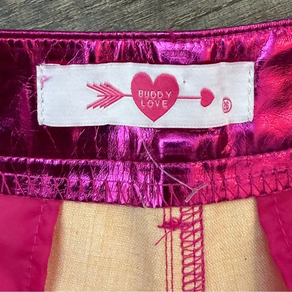 Buddy Love Court High-Waisted Metallic Shorts Womens 26 Shiny Fuchsia Barbiecore
